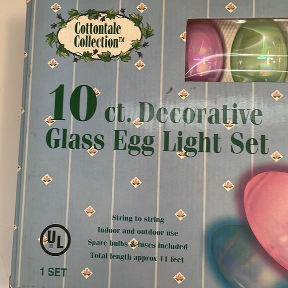 Vtg new in box 2001 Cottontale Collection 10 Decorative Glass Egg light set - Picture 2 of 5